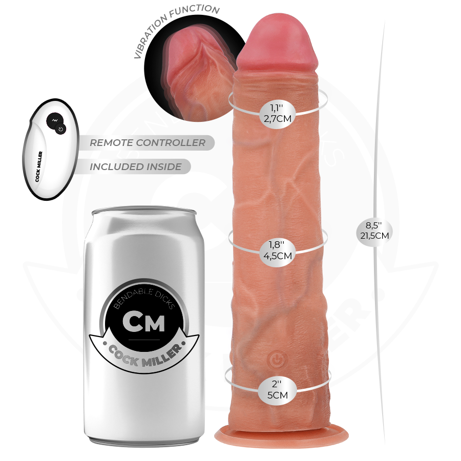 COCK MILLER - REALISTIC DILDO WITH SUCTION CUP AND VIBRATION WITH REMOTE CONTROL 21.5 CM - NOCTURNA DESIRES