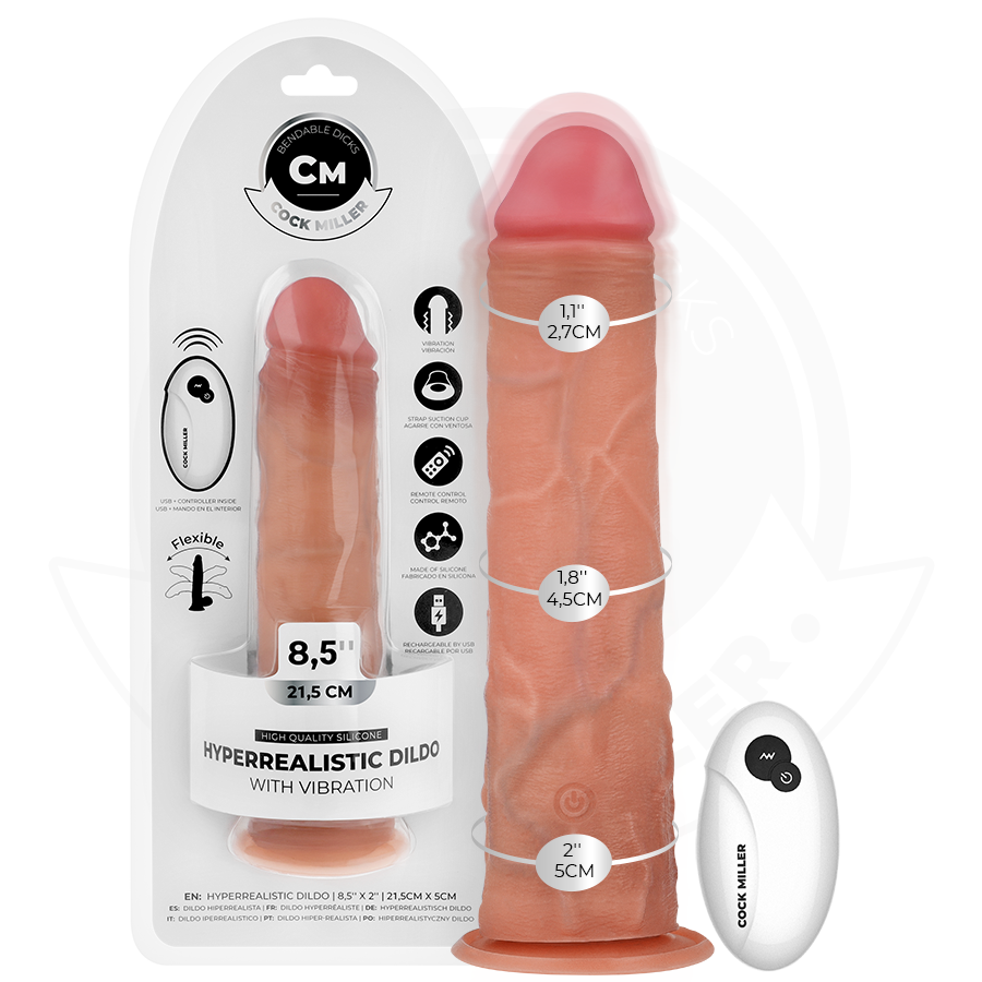 COCK MILLER - REALISTIC DILDO WITH SUCTION CUP AND VIBRATION WITH REMOTE CONTROL 21.5 CM - NOCTURNA DESIRES
