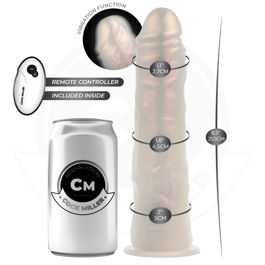 COCK MILLER - DILDO WITH SUCTION CUP, LIGHTS AND VIBRATION WITH REMOTE CONTROL WHITE 21.5 CM - NOCTURNA DESIRES