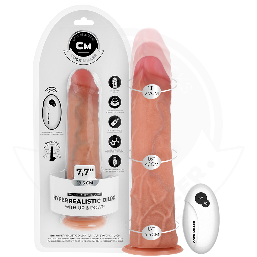 COCK MILLER - HYPER-REALISTIC DILDO WITH SUCTION CUP AND THRUSTING WITH REMOTE CONTROL 19.5 CM - NOCTURNA DESIRES
