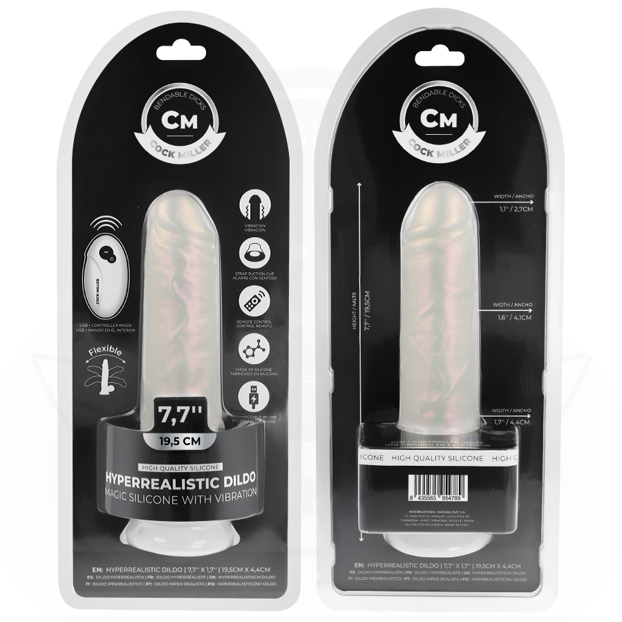 COCK MILLER - DILDO WITH SUCTION CUP, LIGHTS AND VIBRATION WITH REMOTE CONTROL WHITE 19.5 CM - NOCTURNA DESIRES