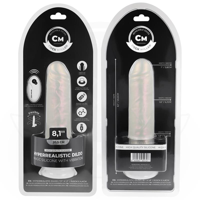 COCK MILLER - DILDO WITH SUCTION CUP, LIGHTS AND VIBRATION WITH REMOTE CONTROL WHITE 20.5 CM - NOCTURNA DESIRES