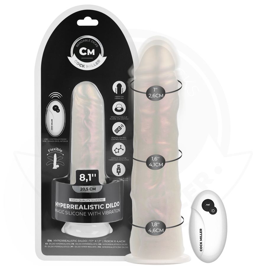 COCK MILLER - DILDO WITH SUCTION CUP, LIGHTS AND VIBRATION WITH REMOTE CONTROL WHITE 20.5 CM - NOCTURNA DESIRES