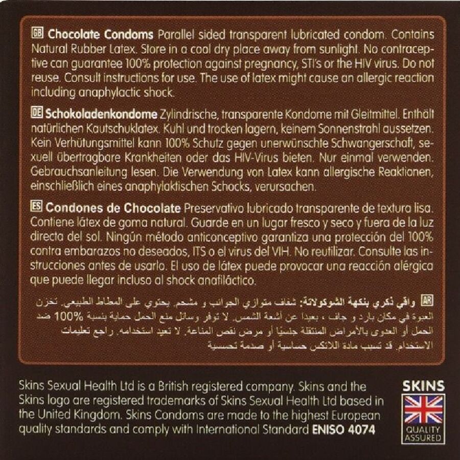 SKINS - CHOCOLATE PREMIUM CONDOMS PACK 4 - NOCTURNA DESIRES
