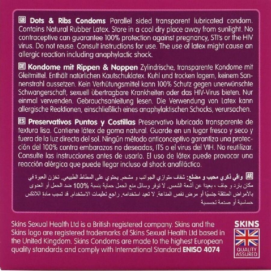 SKINS - DOTS & RIBS PREMIUM CONDOMS PACK 4 - NOCTURNA DESIRES