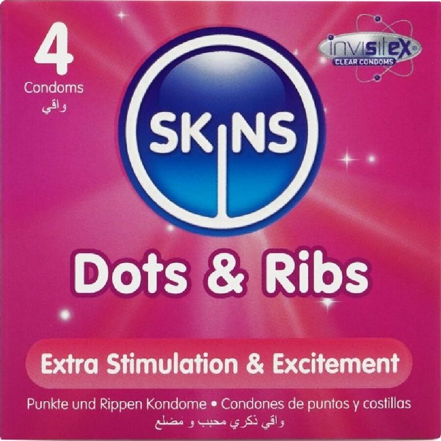 SKINS - DOTS & RIBS PREMIUM CONDOMS PACK 4 - NOCTURNA DESIRES