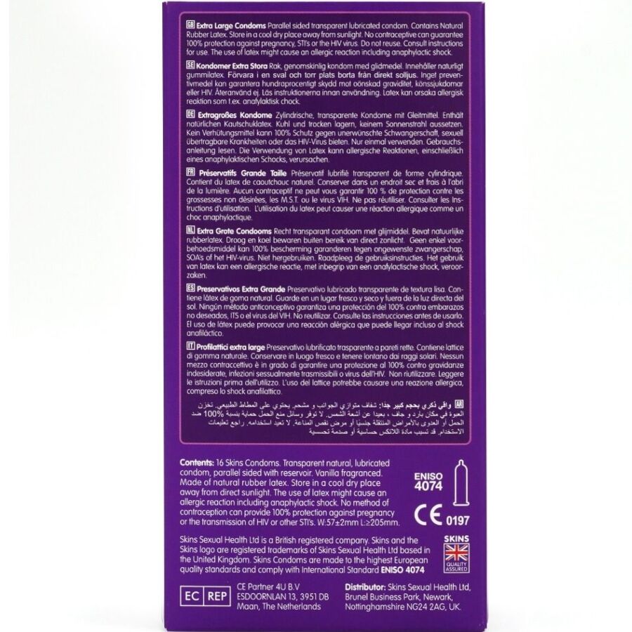 SKINS - EXTRA LARGE PREMIUM CONDOMS PACK 16 - NOCTURNA DESIRES