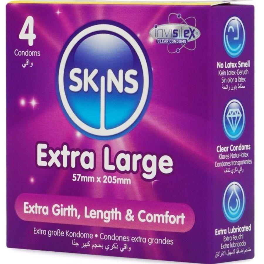 SKINS - EXTRA LARGE PREMIUM CONDOMS PACK 4 - NOCTURNA DESIRES