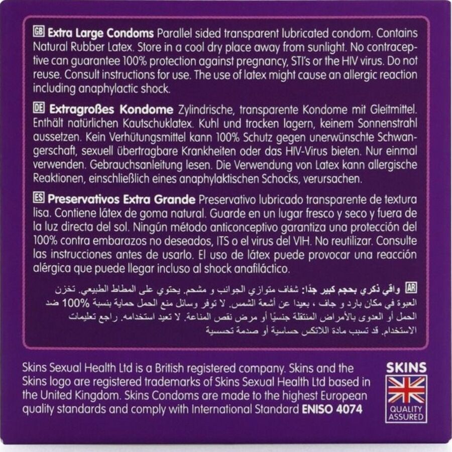 SKINS - EXTRA LARGE PREMIUM CONDOMS PACK 4 - NOCTURNA DESIRES