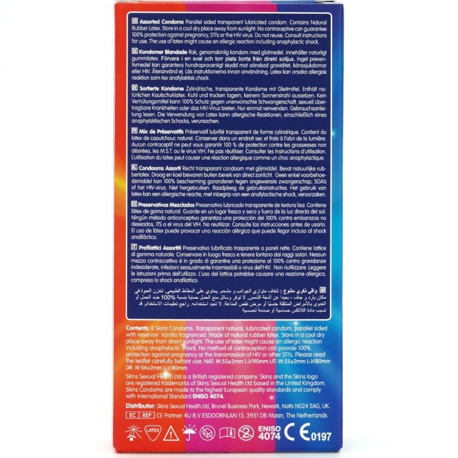 SKINS - ASSORTED PREMIUM CONDOMS PACK 8 - NOCTURNA DESIRES