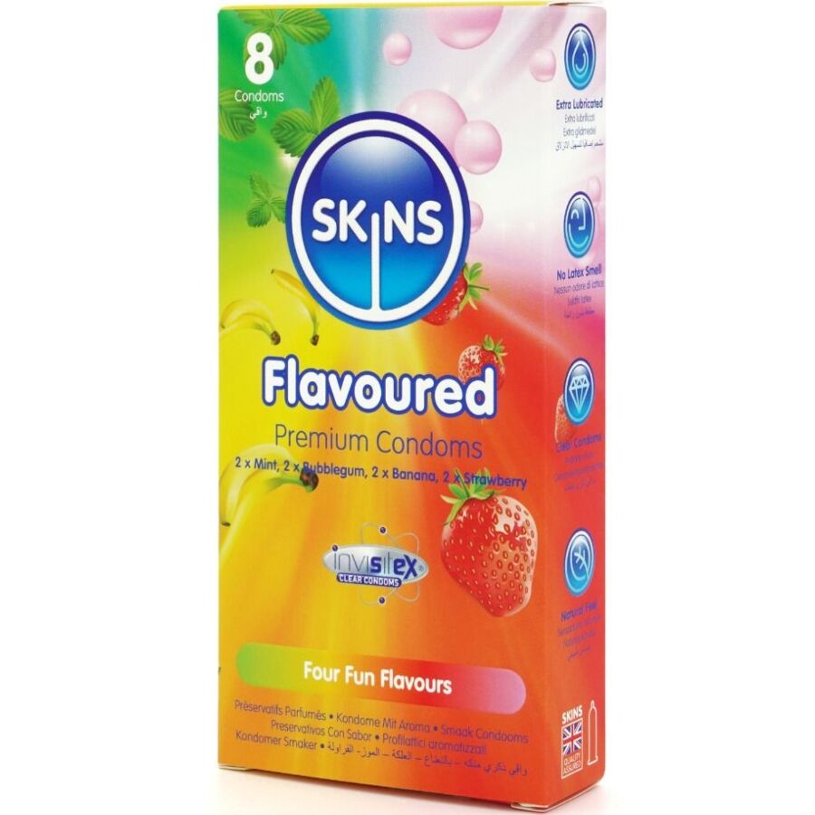 SKINS - MULTI FLAVORS PREMIUM CONDOMS PACK 8 - NOCTURNA DESIRES