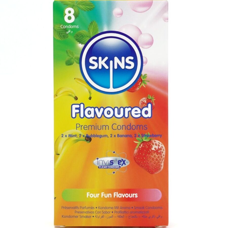 SKINS - MULTI FLAVORS PREMIUM CONDOMS PACK 8 - NOCTURNA DESIRES