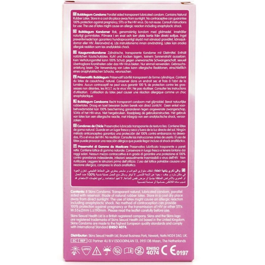 SKINS - BUBBLEGUM PREMIUM CONDOMS PACK 8 - NOCTURNA DESIRES