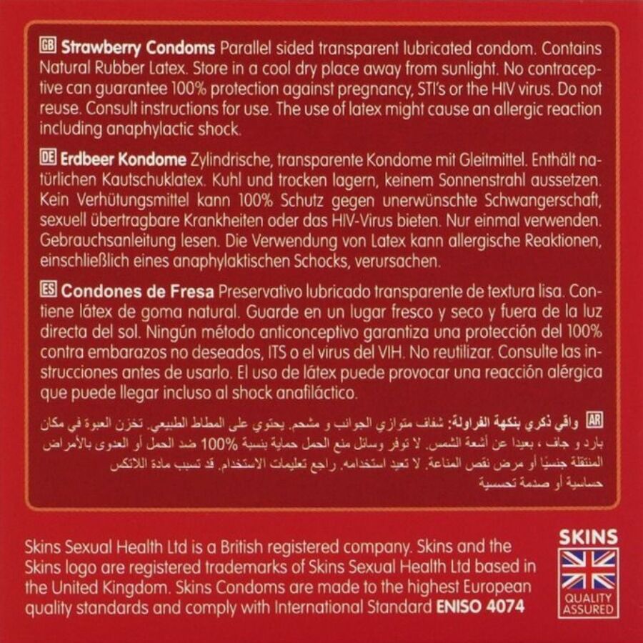 SKINS - STRAWBERRY PREMIUM CONDOMS PACK 4 - NOCTURNA DESIRES