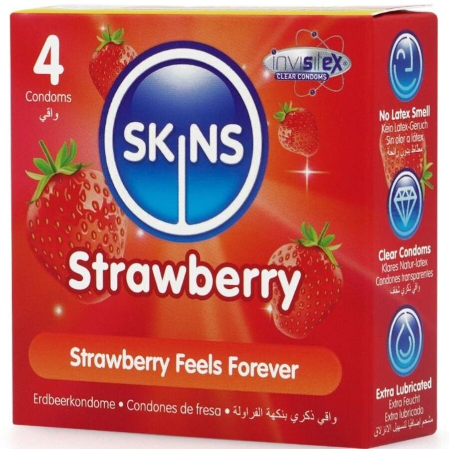 SKINS - STRAWBERRY PREMIUM CONDOMS PACK 4 - NOCTURNA DESIRES
