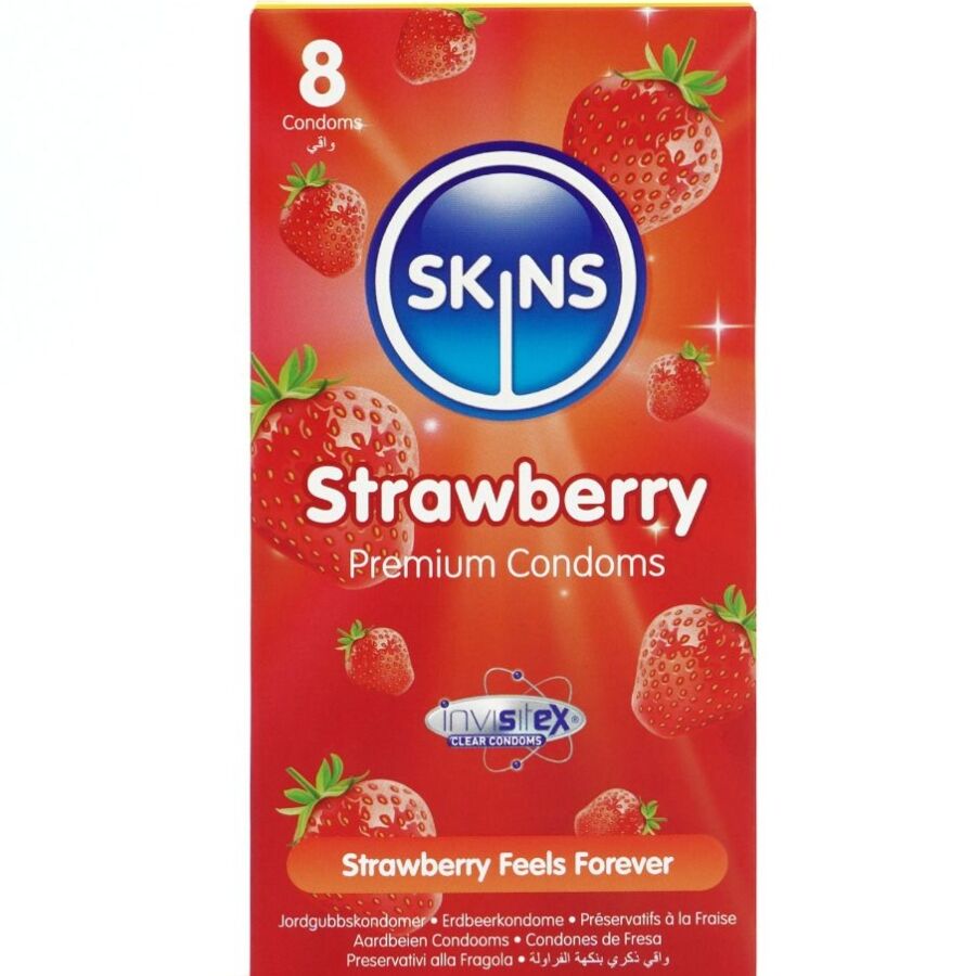 SKINS - STRAWBERRY PREMIUM CONDOMS PACK 8 - NOCTURNA DESIRES