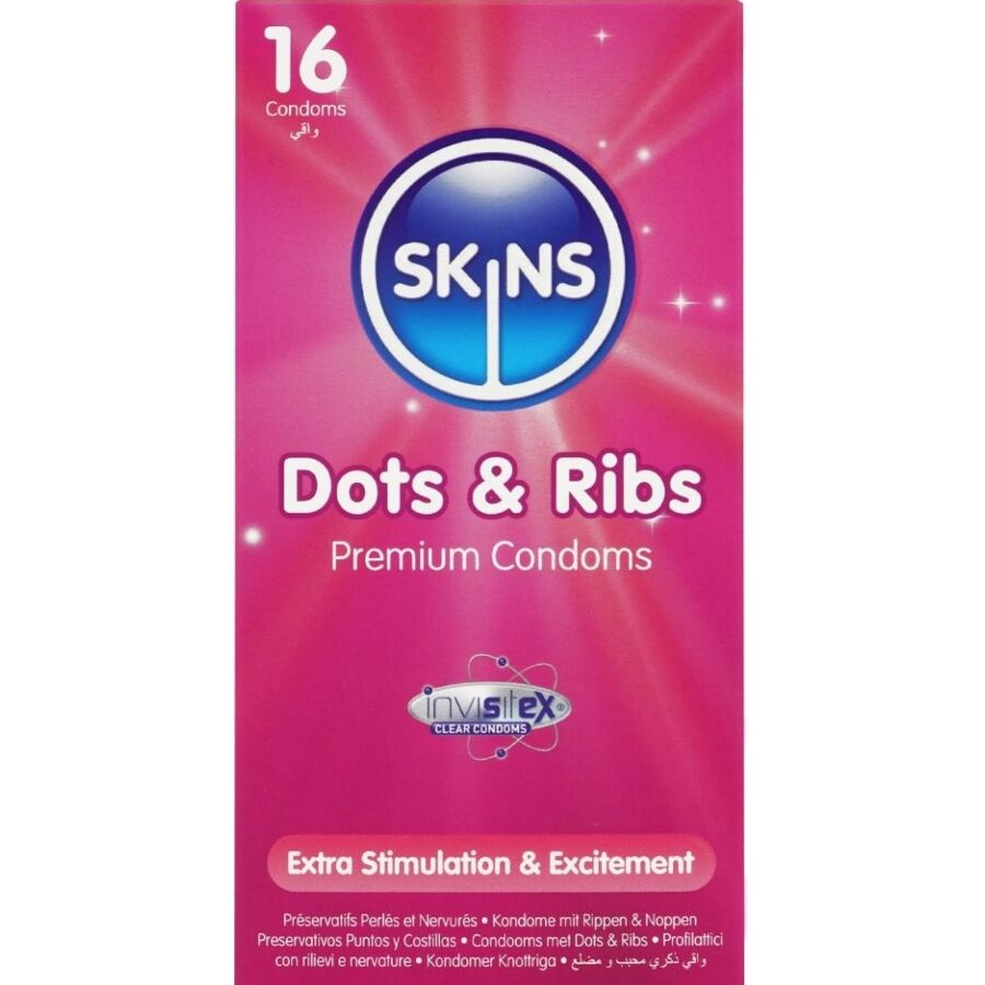 SKINS - DOTS & RIBS PREMIUM CONDOMS PACK 16 - NOCTURNA DESIRES