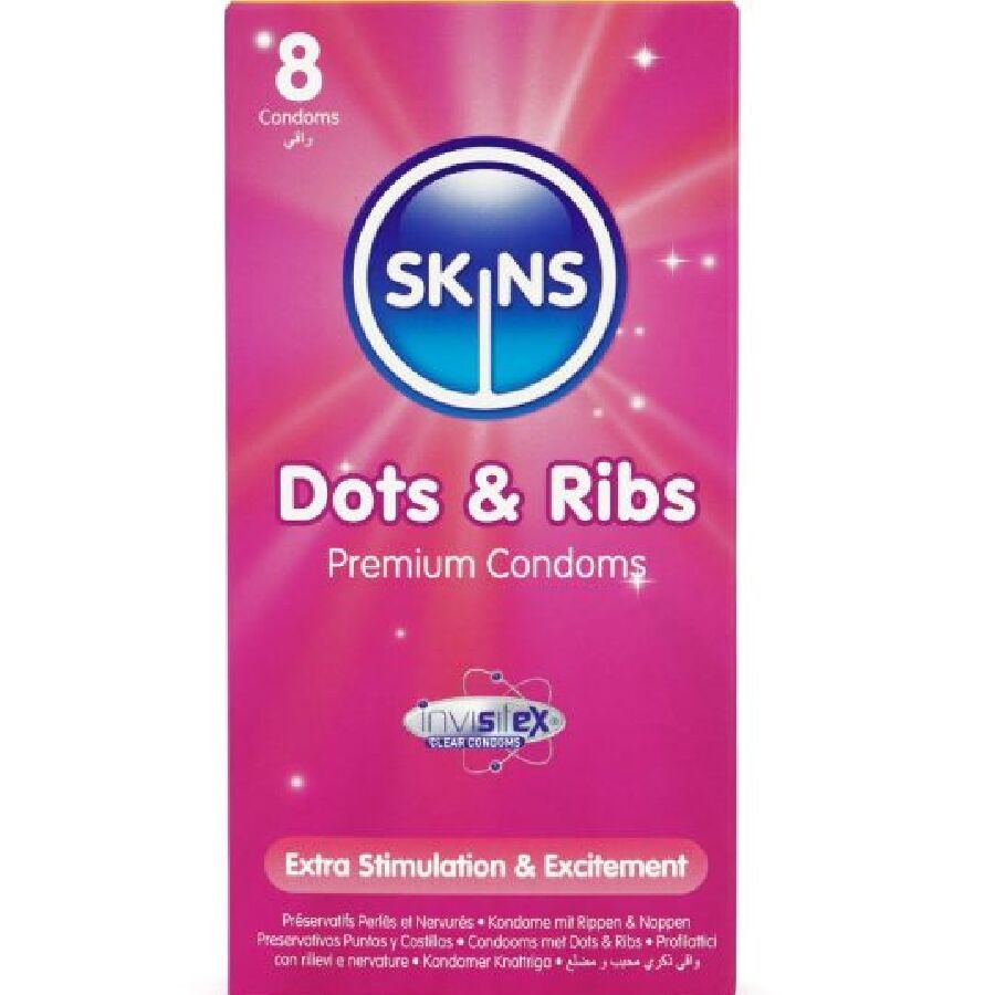 SKINS - DOTS & RIBS PREMIUM CONDOMS PACK 8 - NOCTURNA DESIRES