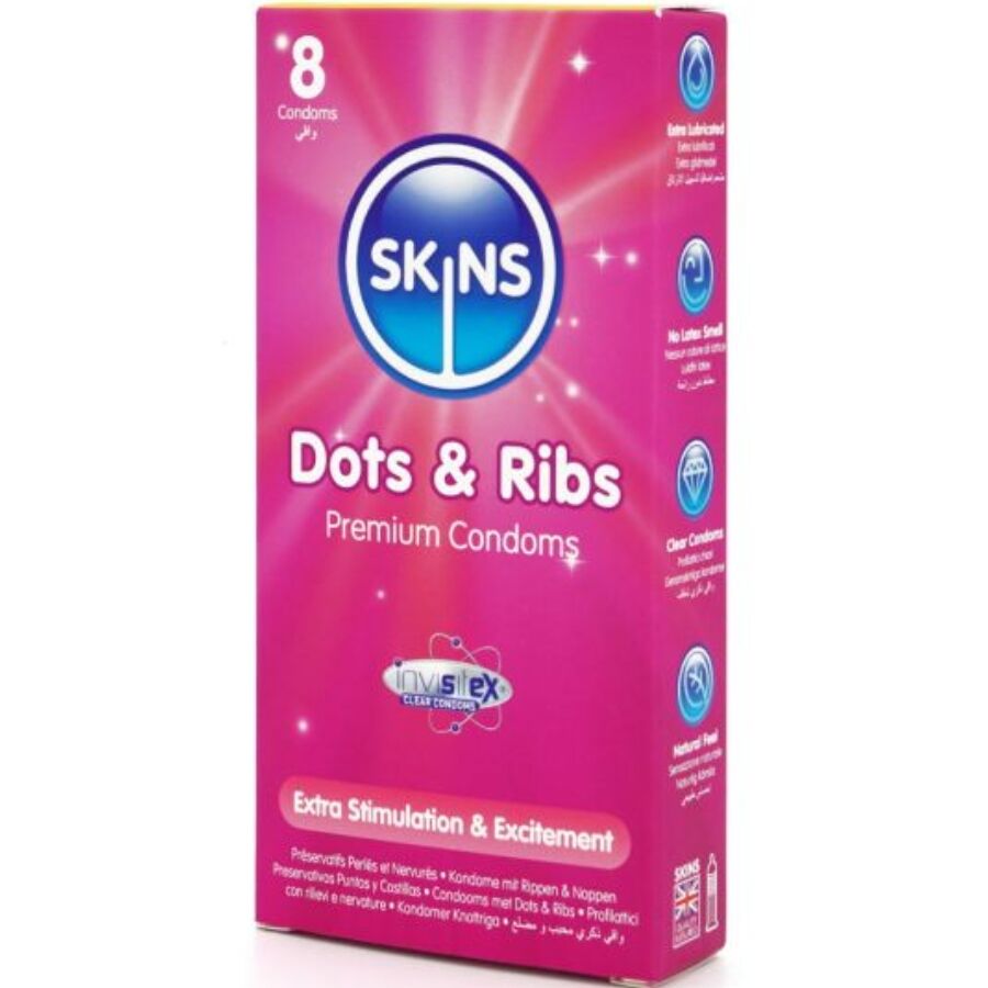 SKINS - DOTS & RIBS PREMIUM CONDOMS PACK 8 - NOCTURNA DESIRES