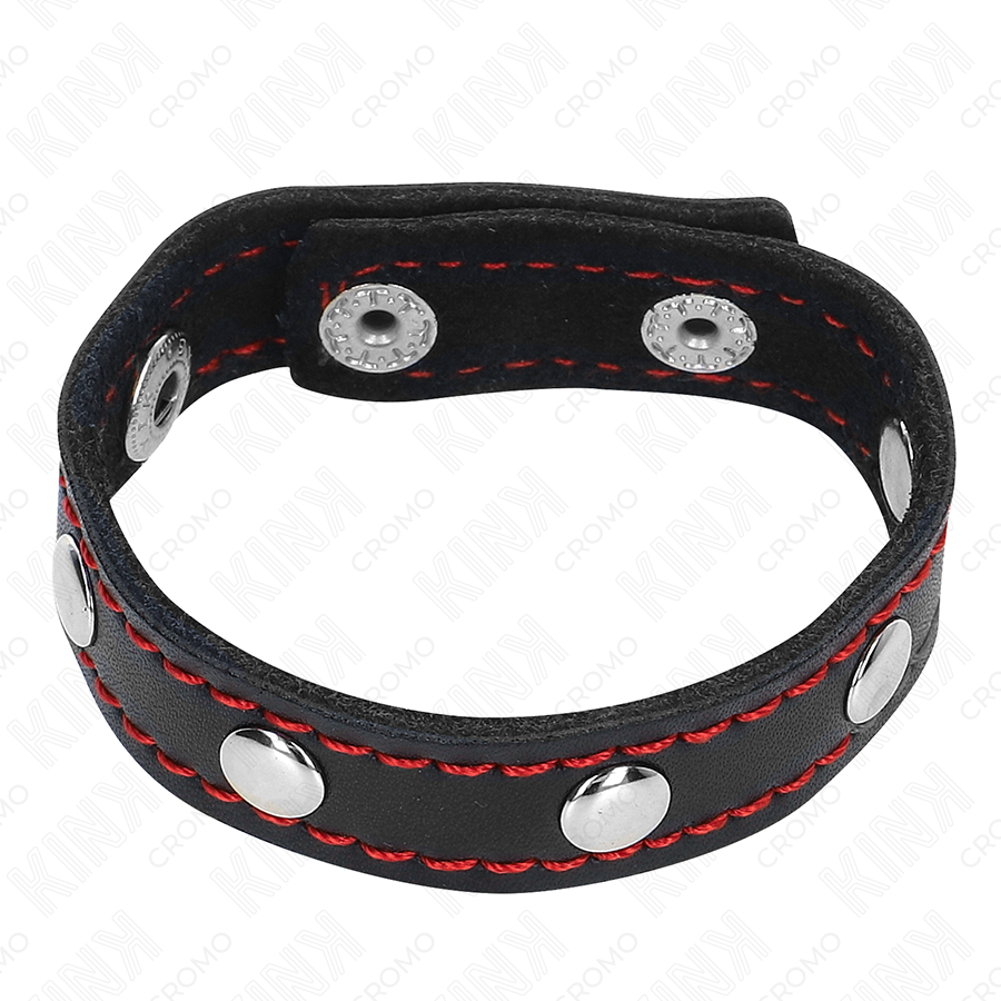 KINK - LEATHER PENIS RING WITH PRESSURE CLOSURE RED LINING 21 X 1.5 CM - NOCTURNA DESIRES