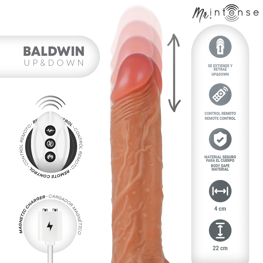 MR INTENSE - BALDWIN REALISTIC MULTIFUNCTIONAL WITH VIBRATION, UP AND DOWN REMOTE CONTROL, 22 CM - OR - 4 CM - NOCTURNA DESIRES