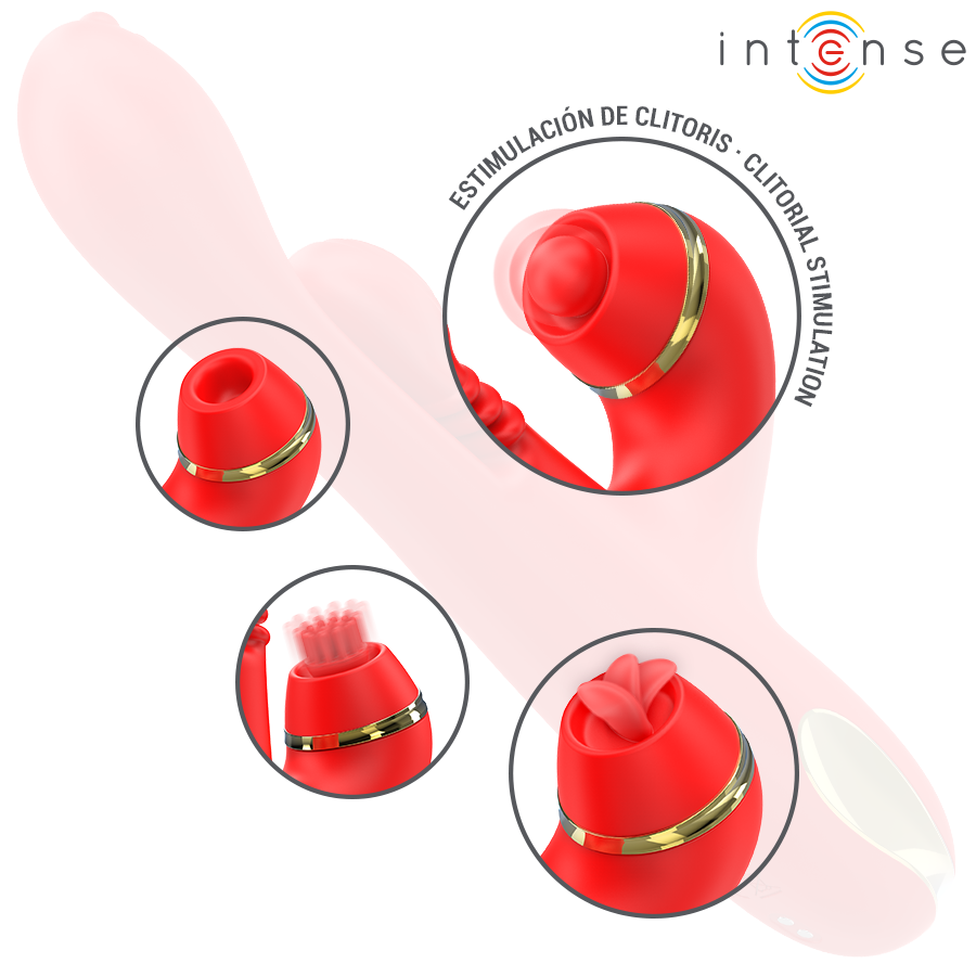 INTENSE - KATY MULTIFUNCTION CLITORIS STIMULATOR 4 INTERCHANGEABLE HEADS RED - NOCTURNA DESIRES