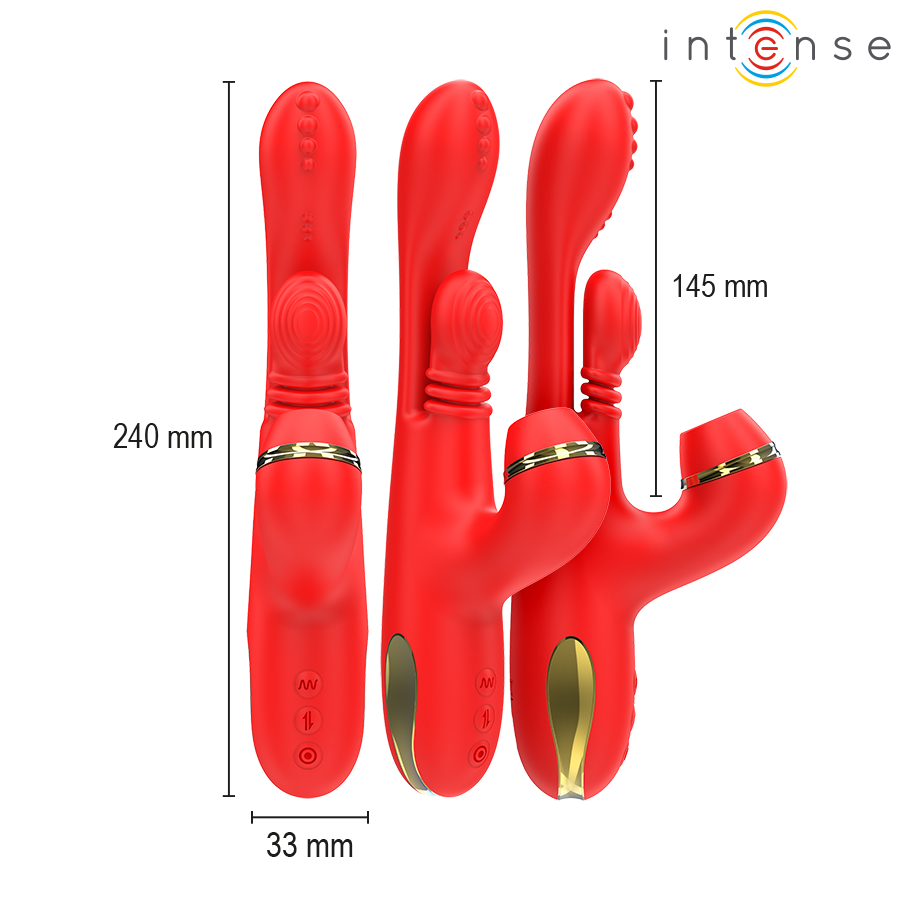 INTENSE - KATY MULTIFUNCTION CLITORIS STIMULATOR 4 INTERCHANGEABLE HEADS RED - NOCTURNA DESIRES