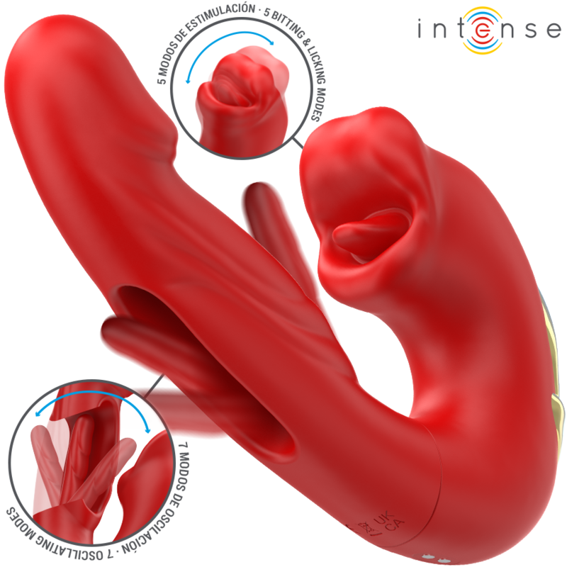 INTENSE - NATHY DOUBLE VIBRATOR WITH MULTIFUNCTION STIMULATING MOUTH RED - NOCTURNA DESIRES