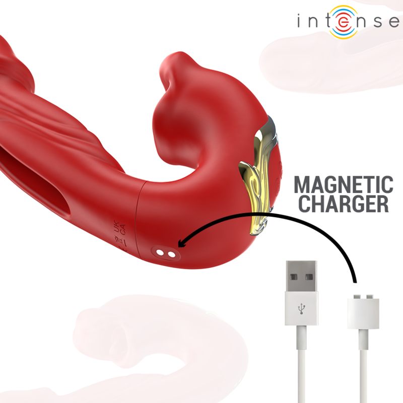 INTENSE - NATHY DOUBLE VIBRATOR WITH MULTIFUNCTION STIMULATING MOUTH RED - NOCTURNA DESIRES