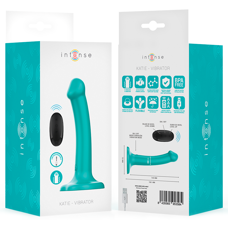 INTENSE - KATIE VIBRATOR WITH SUCTION CUP 10 VIBRATIONS BLUE REMOTE CONTROL - NOCTURNA DESIRES