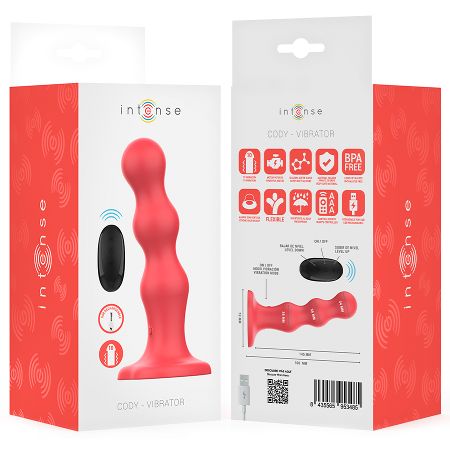 INTENSE - CODY VIBRATOR WITH SUCTION CUP RED REMOTE CONTROL - NOCTURNA DESIRES