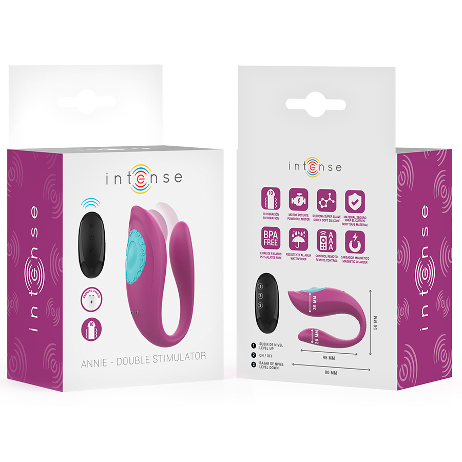 INTENSE - ANNIE U-SHAPED VIBRATOR AND STIMULATOR PURPLE REMOTE CONTROL - NOCTURNA DESIRES