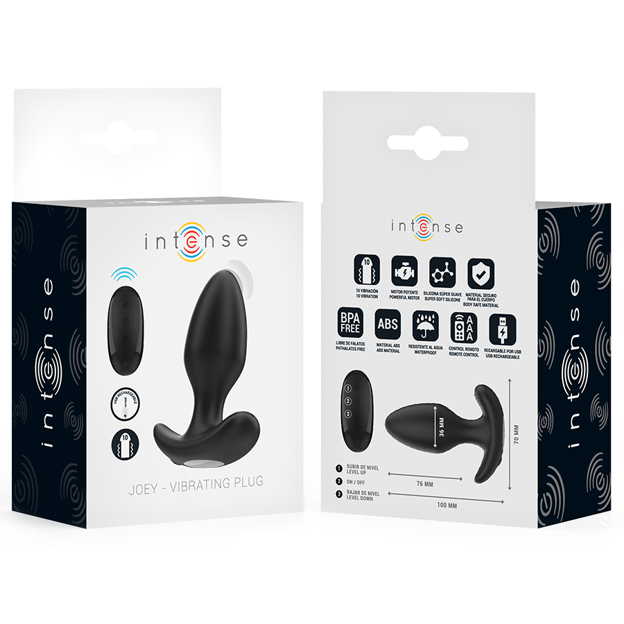 INTENSE - JOEY ANAL PLUG 10 VIBRATIONS BLACK REMOTE CONTROL - NOCTURNA DESIRES