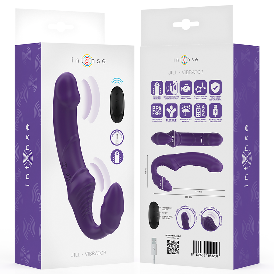 INTENSE - JILL DOUBLE VIBRATOR 20 CM PURPLE REMOTE CONTROL - NOCTURNA DESIRES