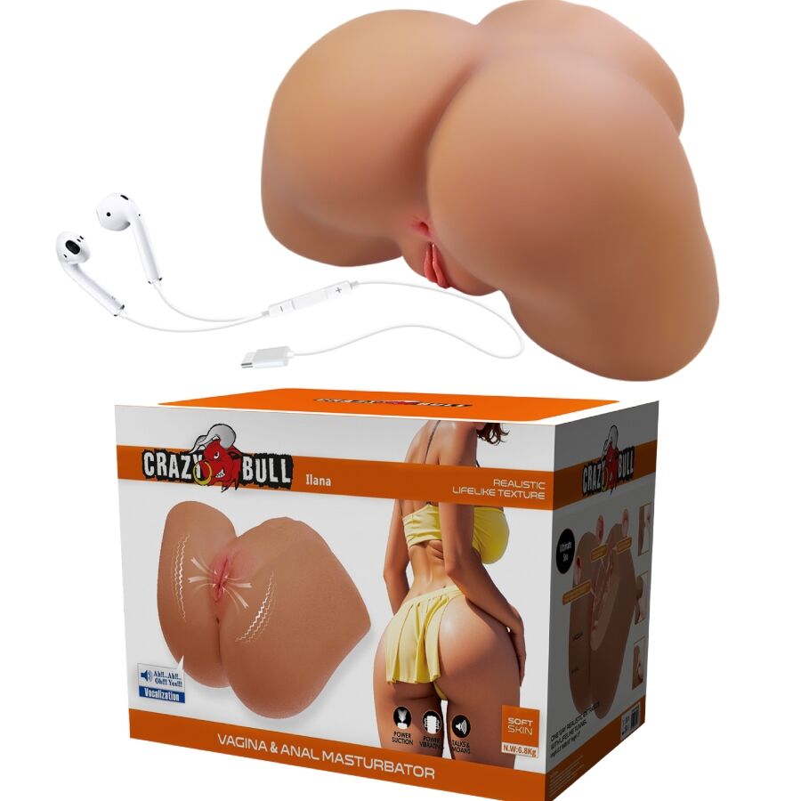 CRAZY BULL - ILANA REALISTIC FEMALE BUTT VIBRATOR AND SUCKER WITH SOUND 6.8 KG - NOCTURNA DESIRES