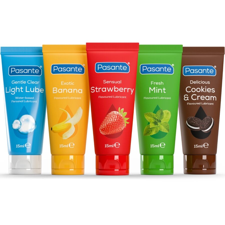 PASANTE - PACK ASSORTED FLAVOR LUBRICANTS 5 UNITS X 15 ML - NOCTURNA DESIRES