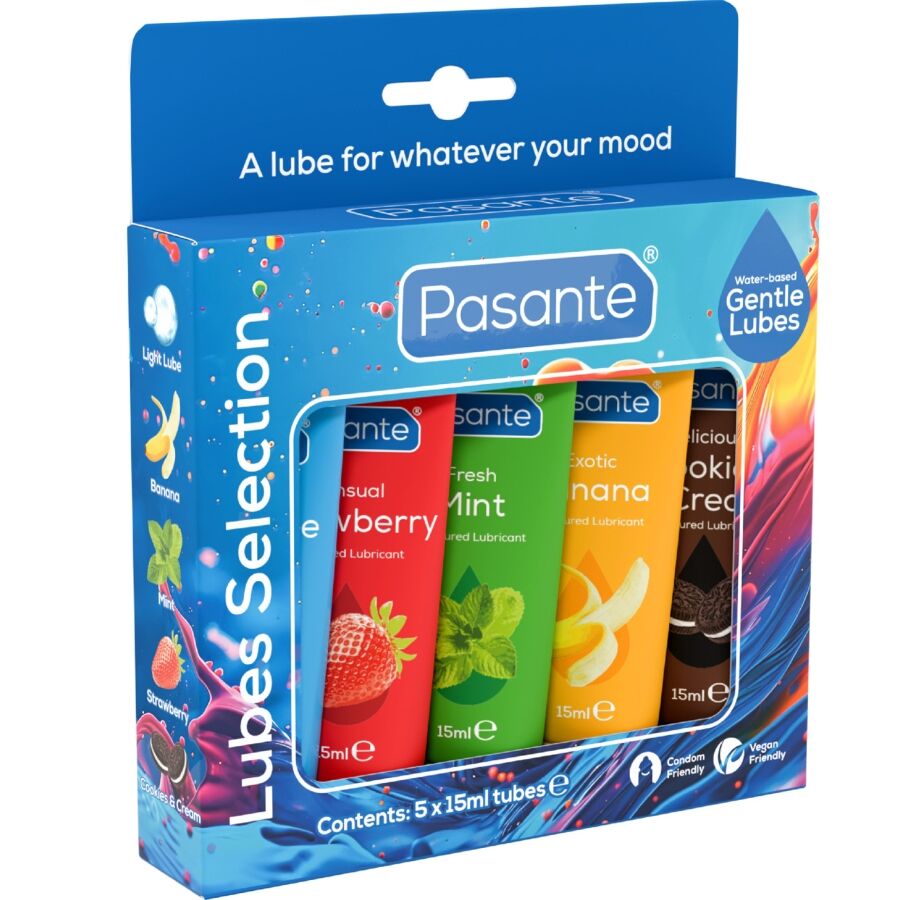 PASANTE - PACK ASSORTED FLAVOR LUBRICANTS 5 UNITS X 15 ML - NOCTURNA DESIRES