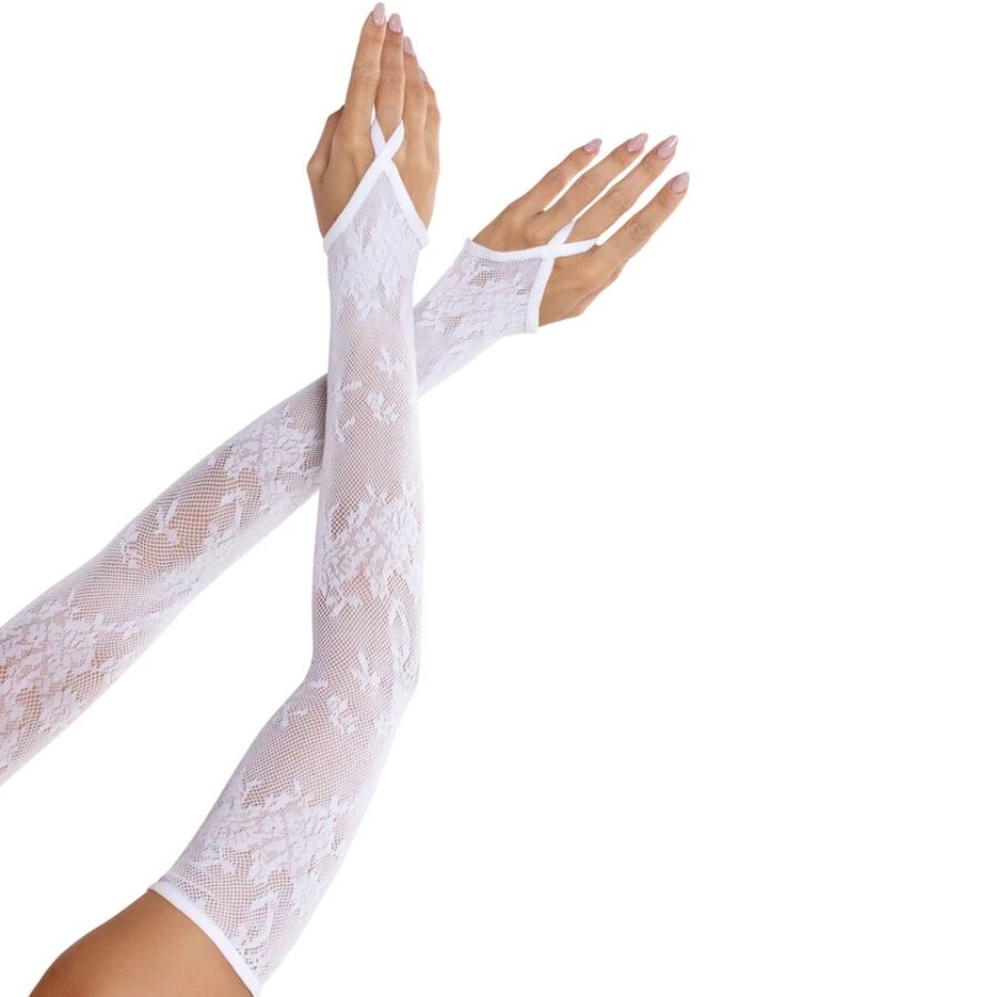 LEG AVENUE - EXTRA LONG FLORAL LACE ARM WARMER GLOVES WHITE - NOCTURNA DESIRES