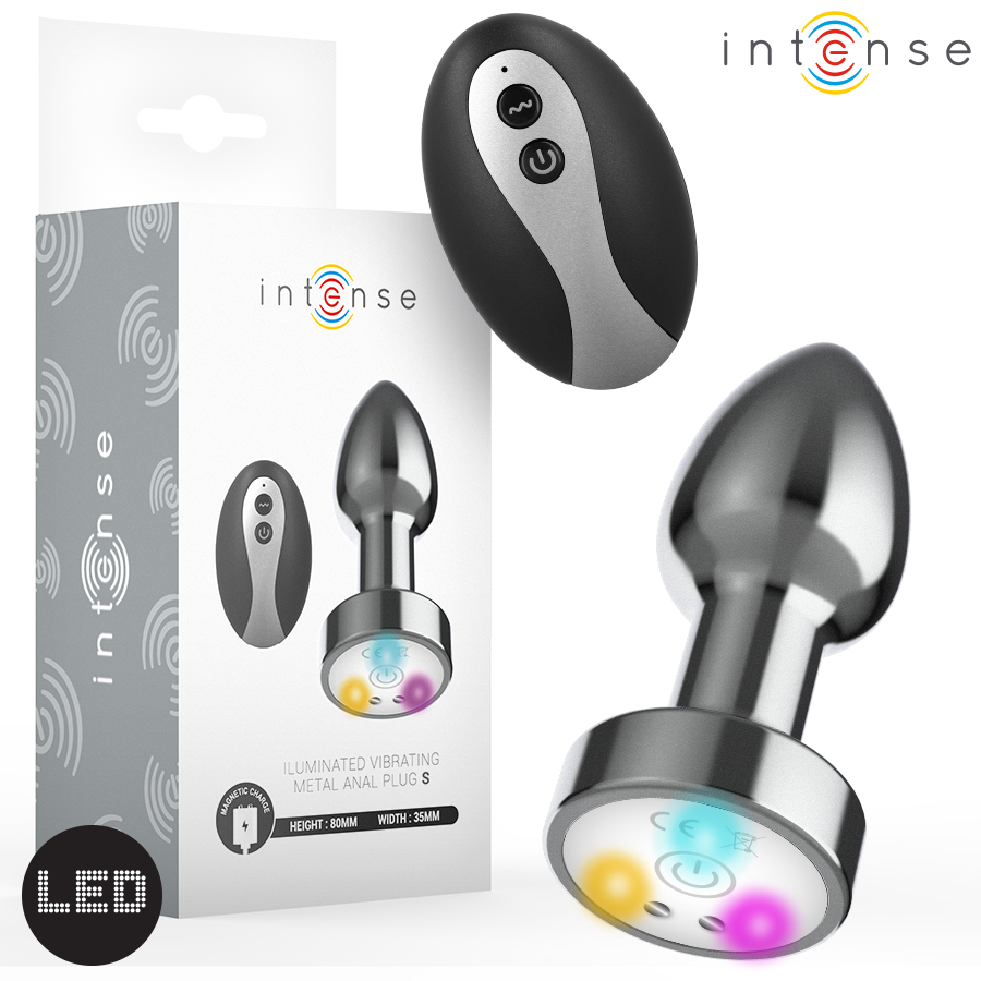 INTENSE - VIBRATING METAL ANAL PLUG WITH LED LIGHTS AND REMOTE CONTROL - SIZE S - NOCTURNA DESIRES