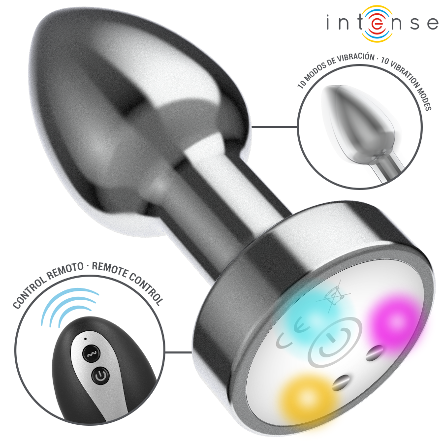 INTENSE - VIBRATING METAL ANAL PLUG WITH LED LIGHTS AND REMOTE CONTROL - SIZE M - NOCTURNA DESIRES
