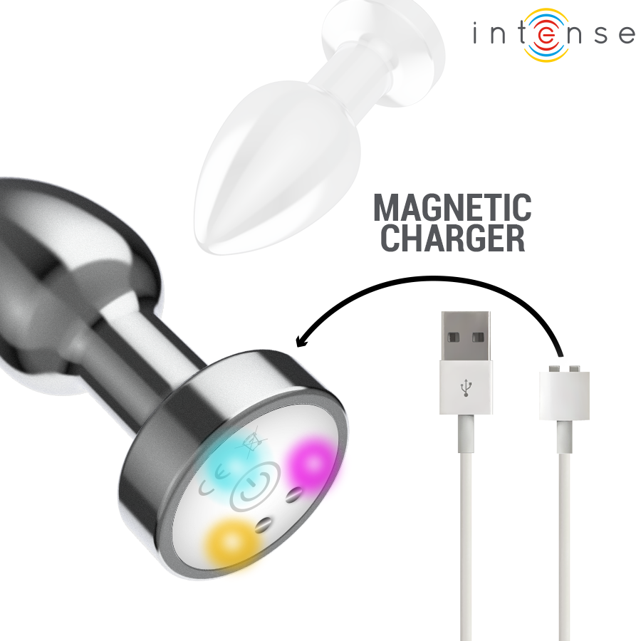 INTENSE - VIBRATING METAL ANAL PLUG WITH LED LIGHTS AND REMOTE CONTROL - SIZE M - NOCTURNA DESIRES