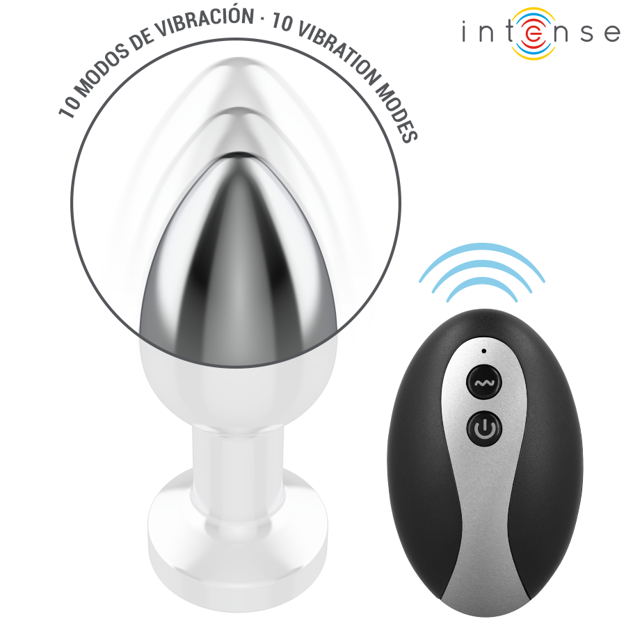 INTENSE - VIBRATING METAL ANAL PLUG WITH LED LIGHTS AND REMOTE CONTROL - SIZE M - NOCTURNA DESIRES