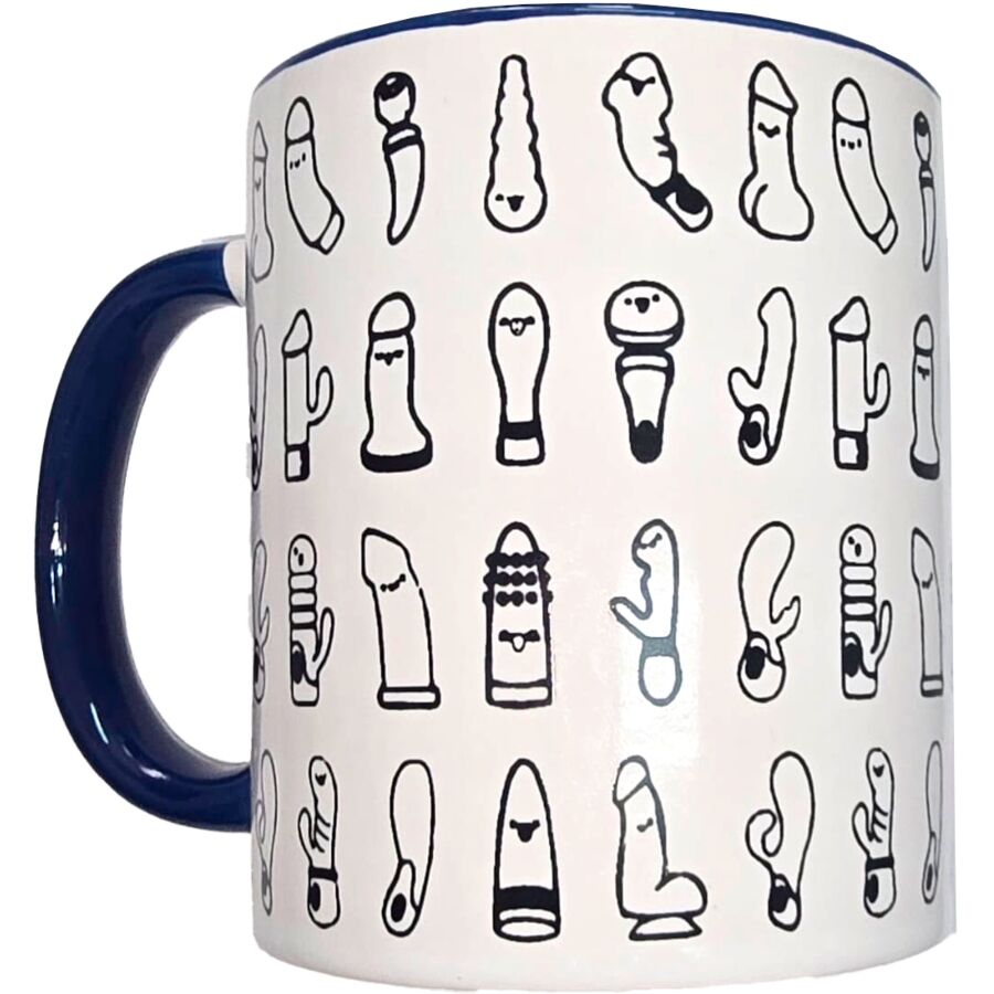 DIABLO PICANTE - WHITE VIBRATORS MUG WITH BLUE HANDLE 370 ML - NOCTURNA DESIRES