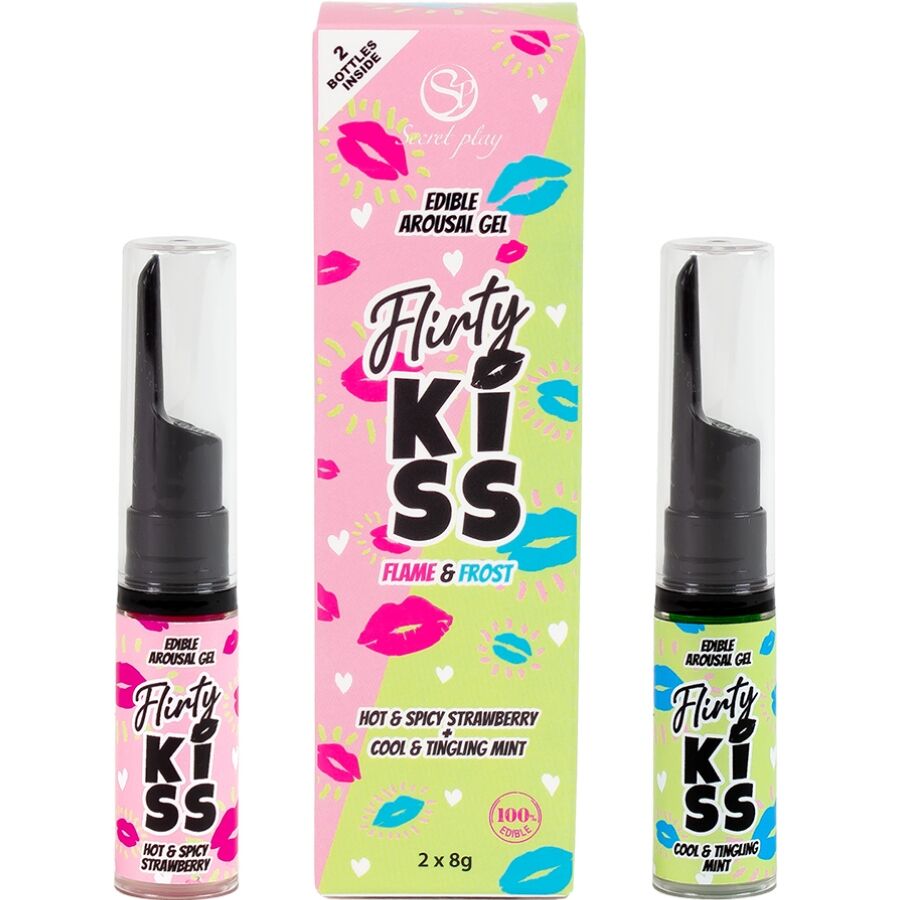SECRETPLAY - FLIRTY KISS GELS WITH ORAL SEX EFFECTS STRAWBERRY & MINT 2 x 8 GR - NOCTURNA DESIRES