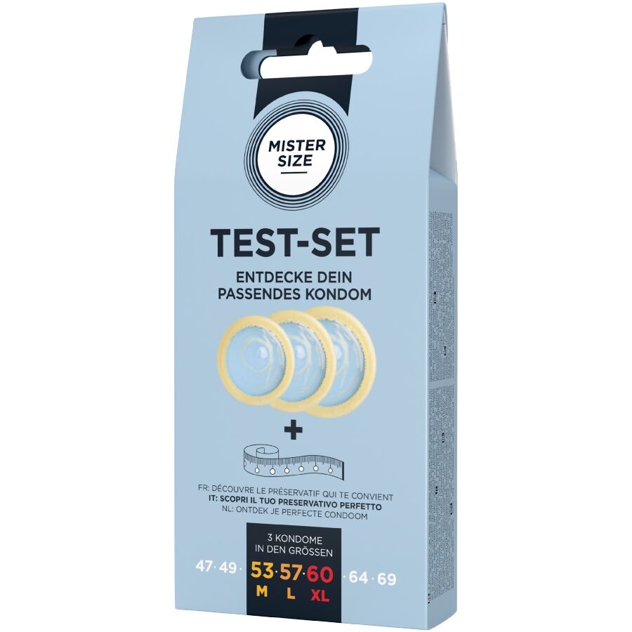 MISTER SIZE - TEST SET 3 DIFFERENT SIZED CONDOMS + MEASURING TAPE - NOCTURNA DESIRES