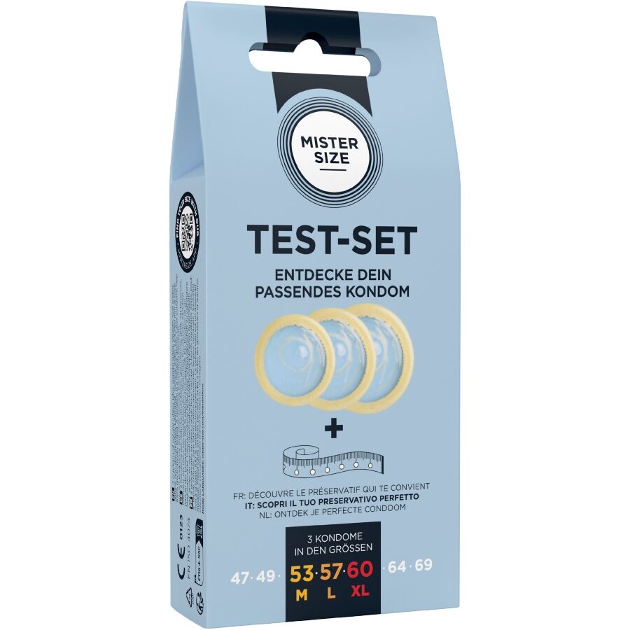 MISTER SIZE - TEST SET 3 DIFFERENT SIZED CONDOMS + MEASURING TAPE - NOCTURNA DESIRES