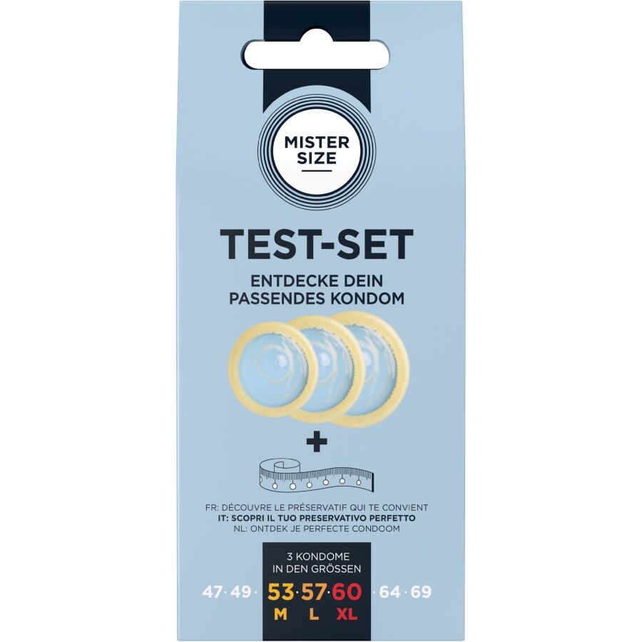 MISTER SIZE - TEST SET 3 DIFFERENT SIZED CONDOMS + MEASURING TAPE - NOCTURNA DESIRES