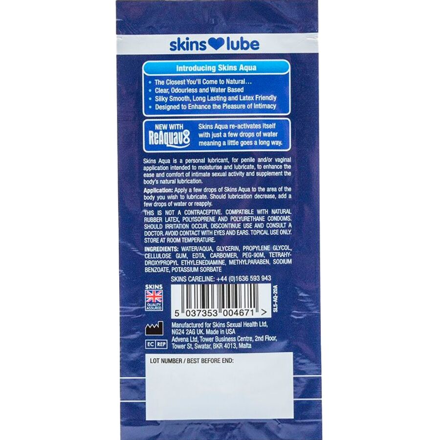 SKINS - AQUA WATER-BASED LUBRICANT SINGLE-DOSE 5 ML - NOCTURNA DESIRES