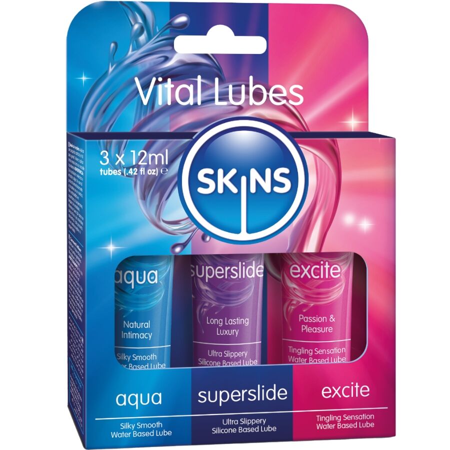 SKINS - VITAL LUBES KIT AQUA, SUPERSLIDE & EXCITE LUBRICANTS 3 x 12 ML - NOCTURNA DESIRES