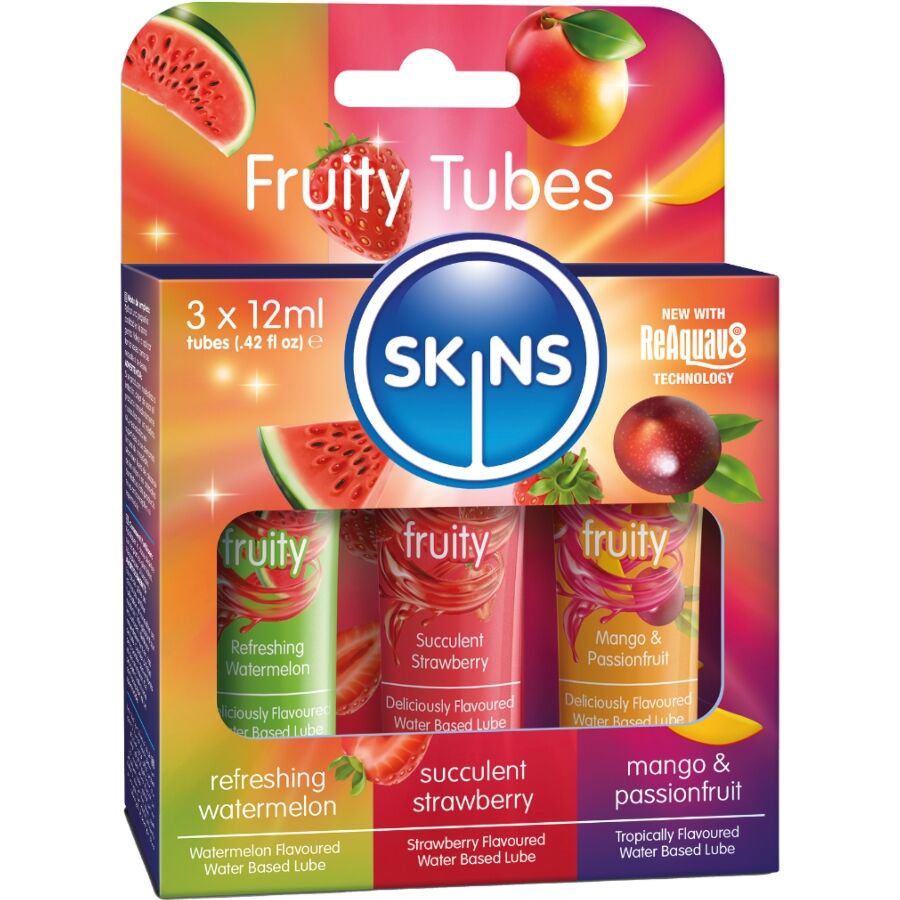 SKINS - FRUITY LUBES KIT WATERMELON, STRAWBERRY & MANGO LUBRICANTS 3 x 12 ML - NOCTURNA DESIRES